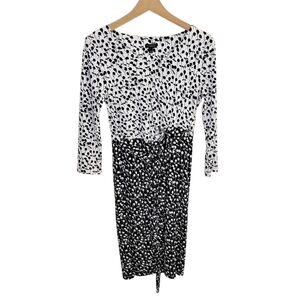 Talbots | Black & White Sheath Dress with Attached Tie Waist